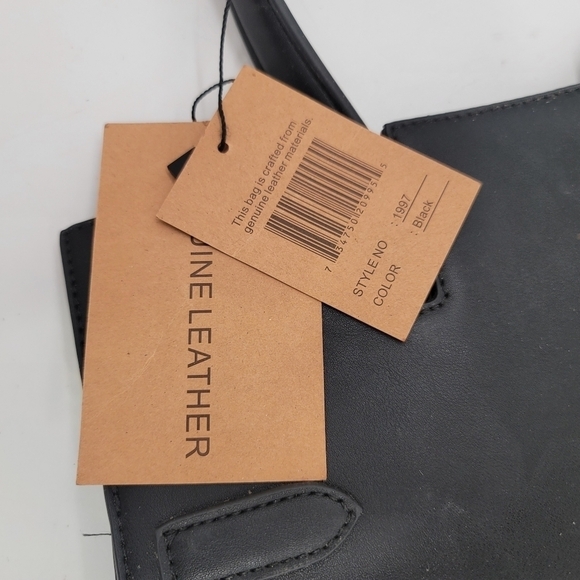 Savanna BLack Genuine Leather Tote Bag Shoulder 13" x 11" - Picture 3 of 11